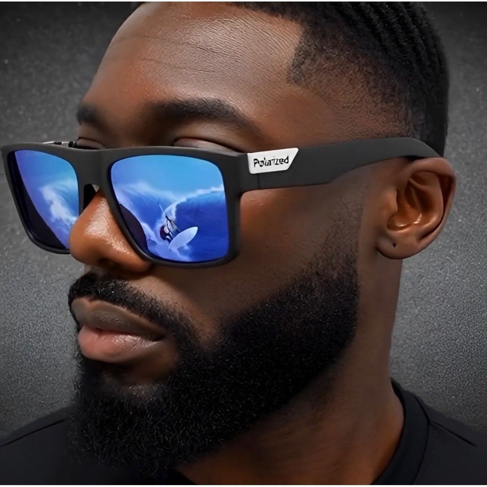 Men's Polarized Sunglasses Square Blue Lens Frame Driving Fishing‎ Sun Glasses